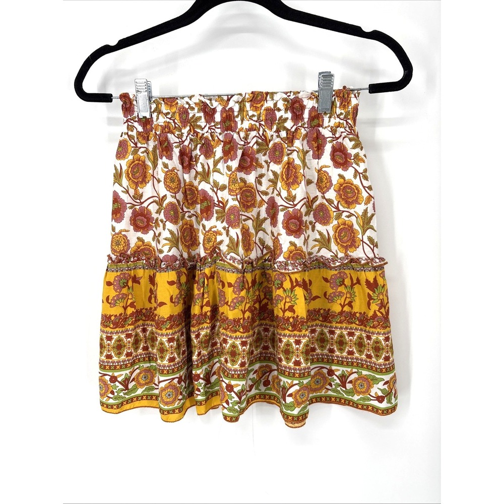 Tiered Ruffle Floral Skirt Mini Smocked‎ Waist  Small Boho Festival Concert